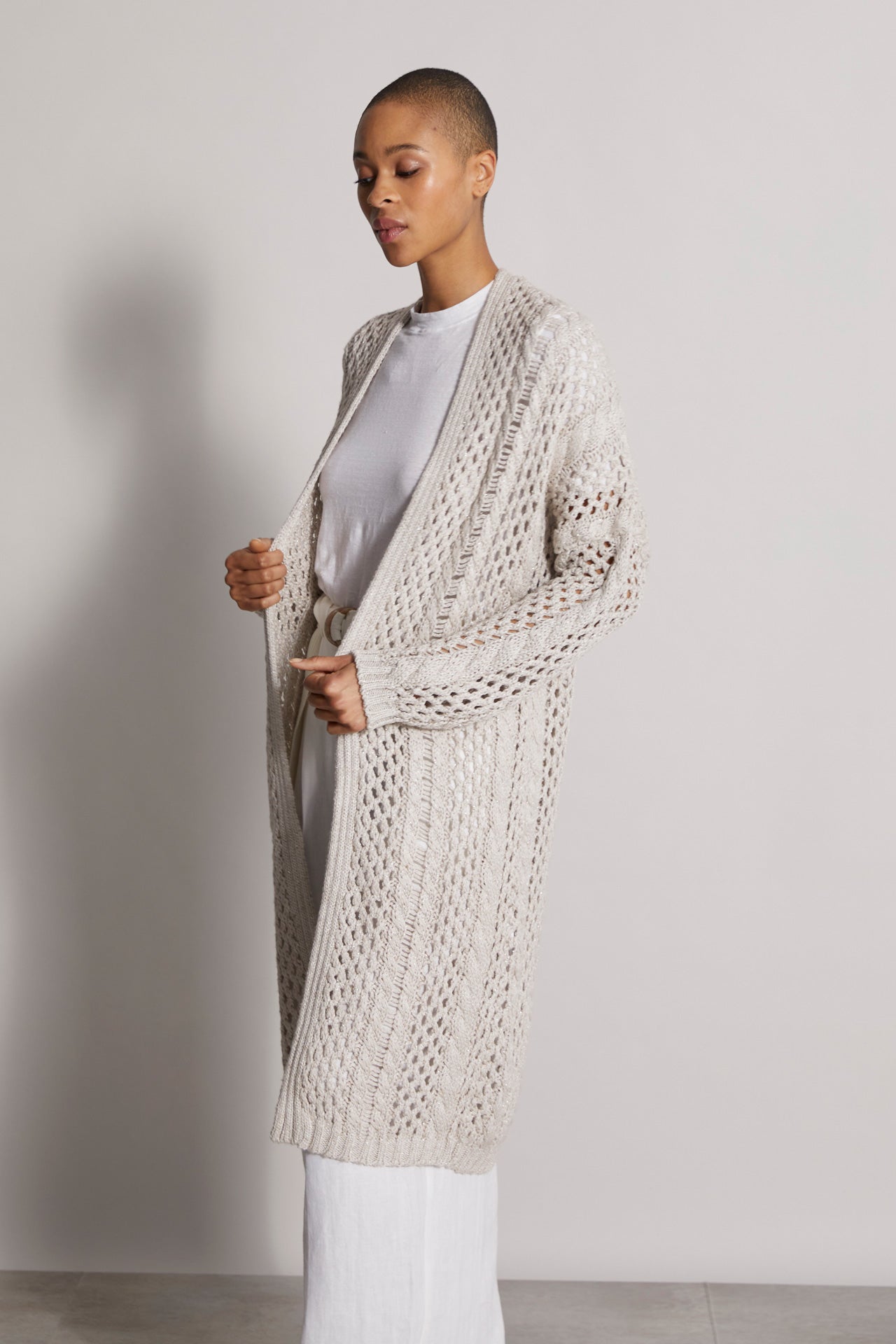 Furore hand-knitted cardigan in cotton lurex blend