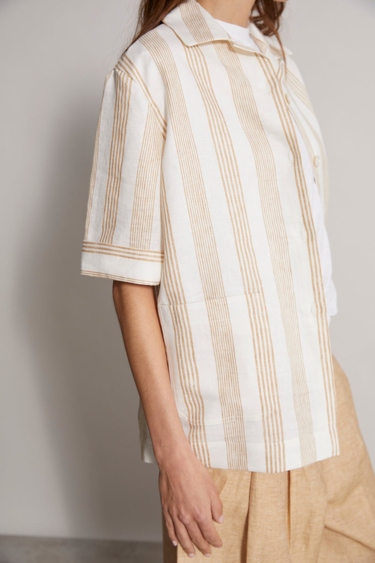 Lipari striped shirt jacket in organic linen