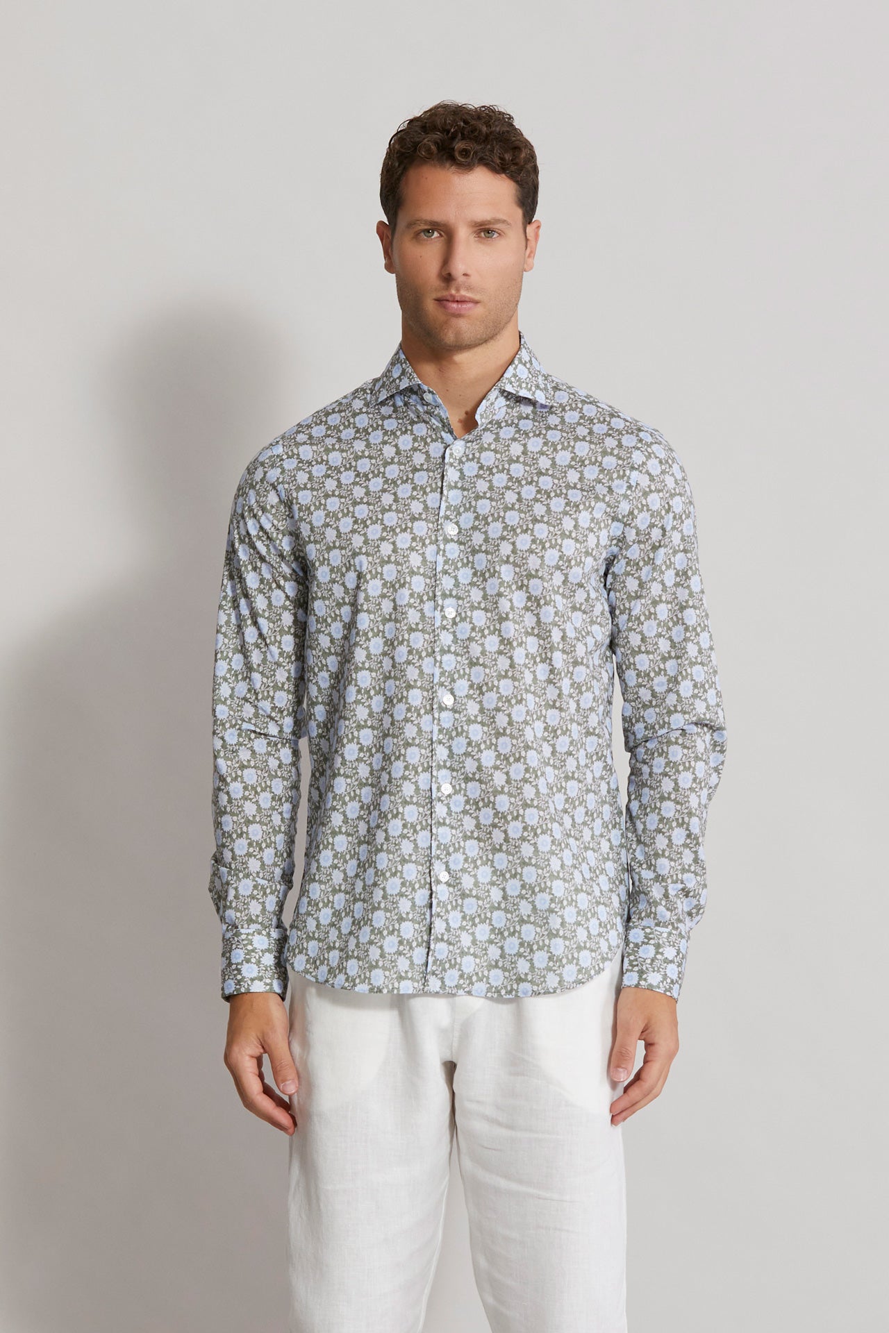 Men's Designer Cotton Voile Shirt - Bouquet Pattern - front 