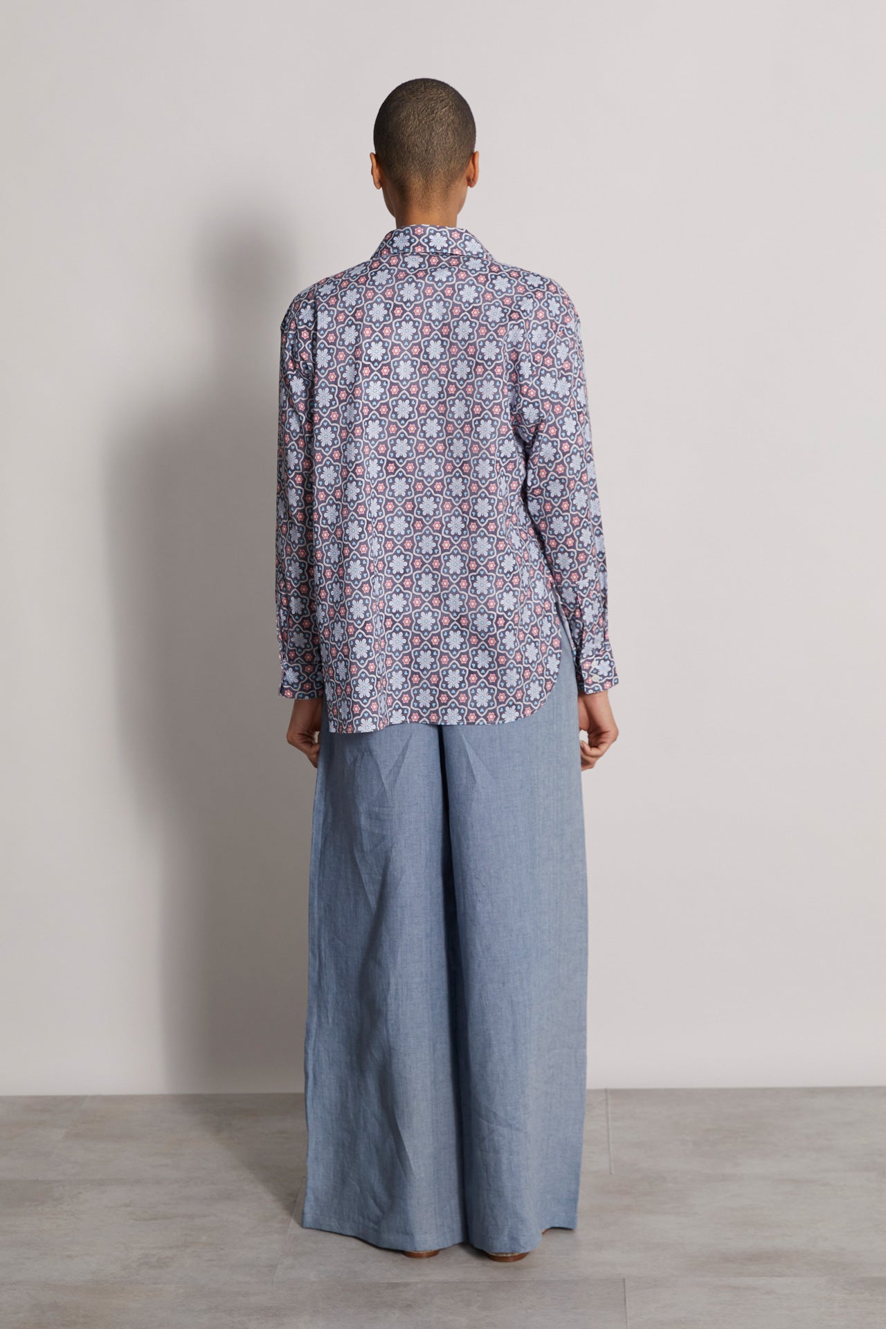 Palmaria stretch cotton voile printed shirt - maiolica pattern